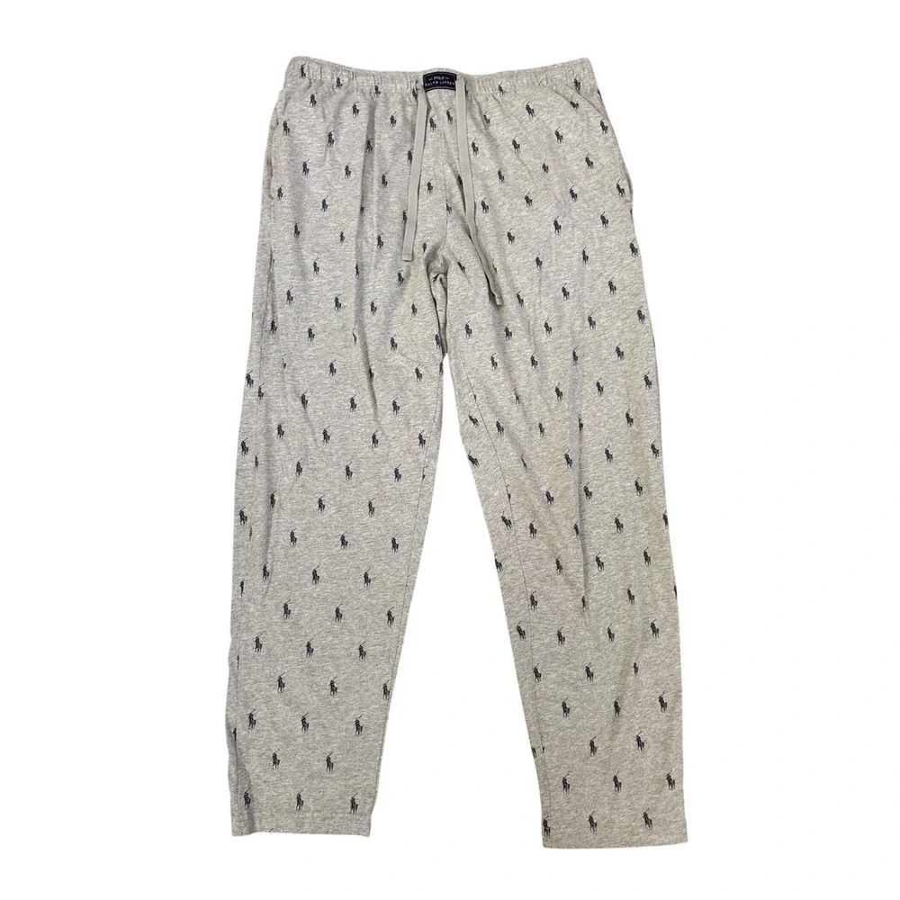 Polo Ralph Lauren Pajama Pants Mens Gray Pony Logo Print Sleepwear SIZE L